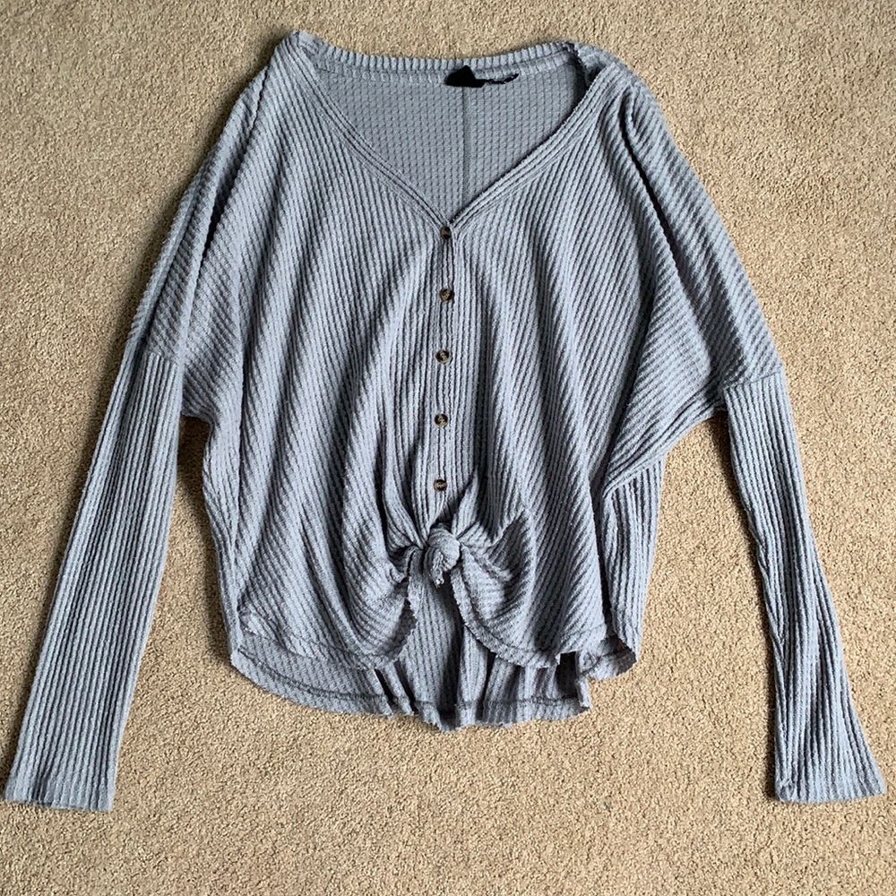 UO Waffle Knit Tie-Front Sweater